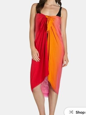 NWT Time and Tru Women's Ombre Red Orange Pareo Wrap Swim Cover- One Size *Flaw*